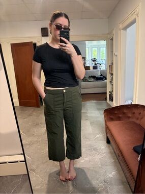 Nicole Miller Olive Green Cropped Wide-Leg Pants